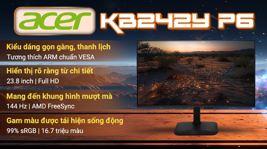 Màn hình Gaming Acer KB242Y P6 23.8 inch FHD/IPS/144Hz/1ms