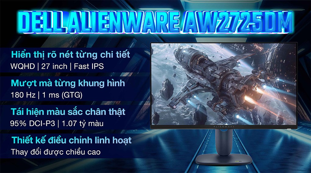 Màn hình Gaming Dell Alienware AW2725DM 27 inch 2K/Fast IPS/180Hz/1ms