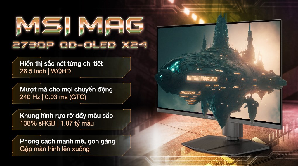 Màn hình Gaming MSI MAG 273QP QD-OLED X24 26.5 inch 2K/QD-OLED/240Hz/0.03ms