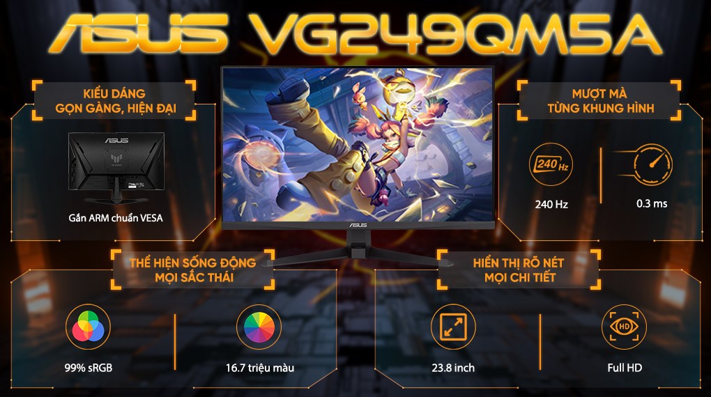 Màn hình Gaming Asus TUF VG249QM5A 23.8 inch FHD/IPS/240Hz/0.3ms