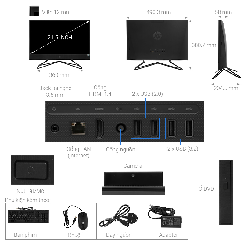 HP 205 Pro G4 AIO R3 4300U/4GB/256GB/21.5 inch Full HD/Bàn phím/Chuột/Win10 (31Z16PA)