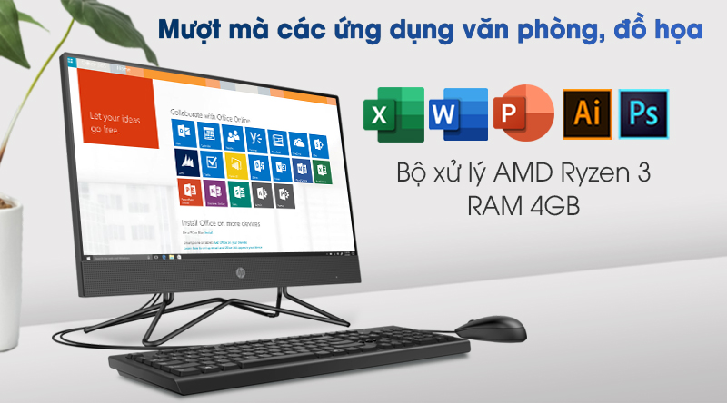 HP 205 Pro G4 AIO R3 4300U/4GB/256GB/21.5 inch Full HD/Bàn phím/Chuột/Win10 (31Z16PA)