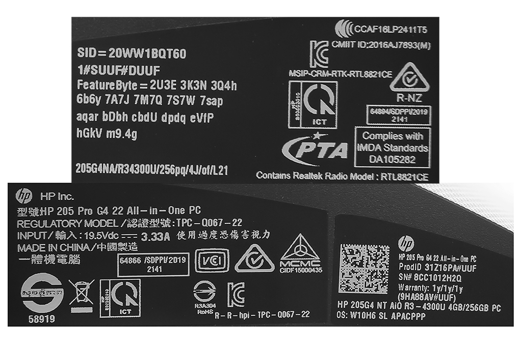 HP 205 Pro G4 AIO R3 4300U/4GB/256GB/21.5 inch Full HD/Bàn phím/Chuột/Win10 (31Z16PA) Màu Đen