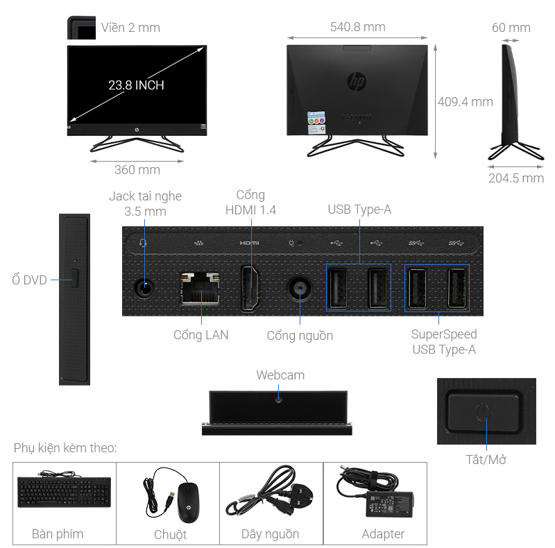 HP 205 Pro G4 AIO R3 4300U/4GB/256GB/23.8 inch Full HD/Bàn phím/Chuột/Win10 (31Y22PA)