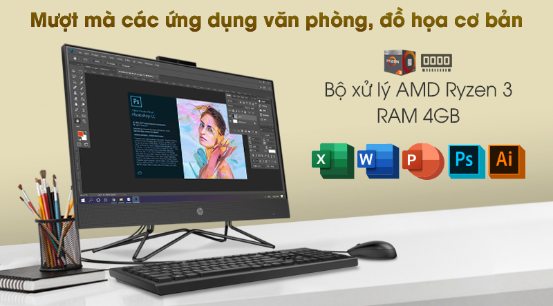 HP 205 Pro G4 AIO R3 4300U/4GB/256GB/23.8 inch Full HD/Bàn phím/Chuột/Win10 (31Y22PA)