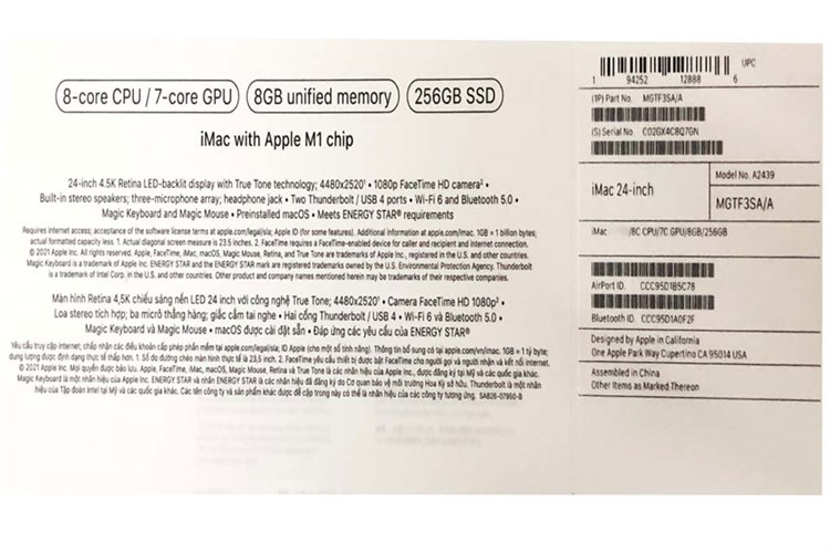 iMac 24 inch 2021 4.5K M1/256GB/8GB/7-core GPU (MJ93SA/A) Màu Xanh Dương