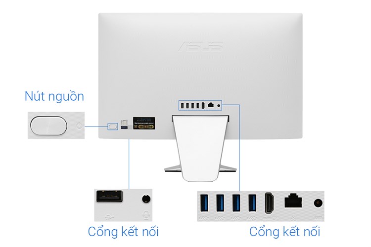 Asus Vivo AIO V222FAK i5 10210U/8GB/512GB/21.5 inch Full HD/Bàn phím/Chuột/Win10 (WA149T) Màu Trắng