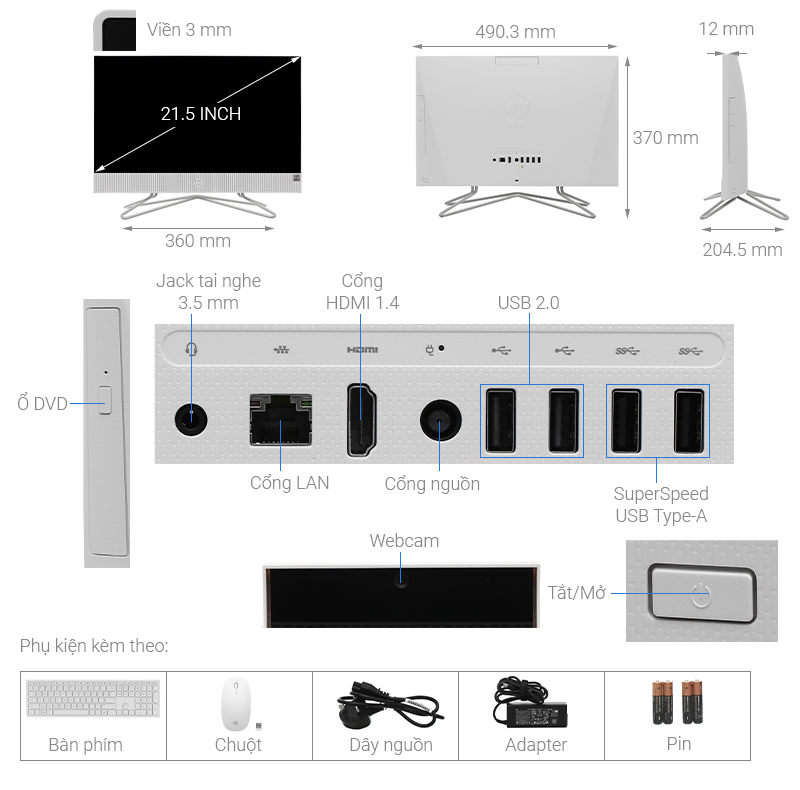 HP AIO 22 df0131d i3 10100T/4GB/256GB/21.5 inch Full HD/Bàn phím/Chuột/Win10 (180N4AA)