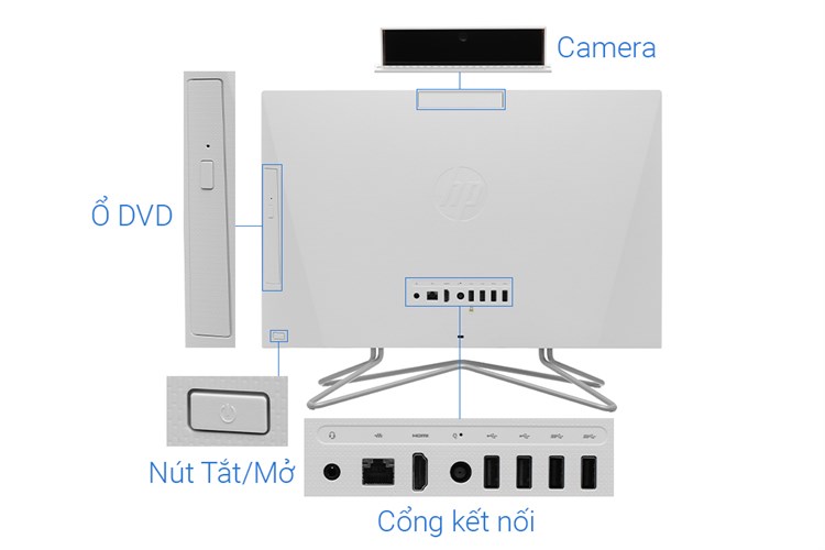 HP AIO 22 df0131d i3 10100T/4GB/256GB/21.5 inch Full HD/Bàn phím/Chuột/Win10 (180N4AA) Màu Trắng