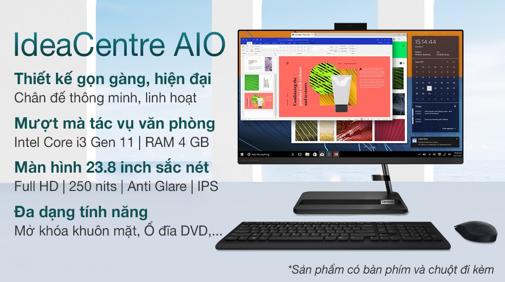 Lenovo IdeaCentre AIO 3 24ITL6 i3 1115G4/4GB/256GB/23.8" FullHD/Bàn phím&Chuột/Win10 (F0G0009BVN)