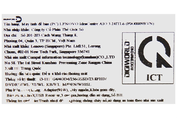 Lenovo IdeaCentre AIO 3 24ITL6 i3 1115G4/4GB/256GB/23.8" FullHD/Bàn phím&Chuột/Win10 (F0G0009BVN) Màu Đen