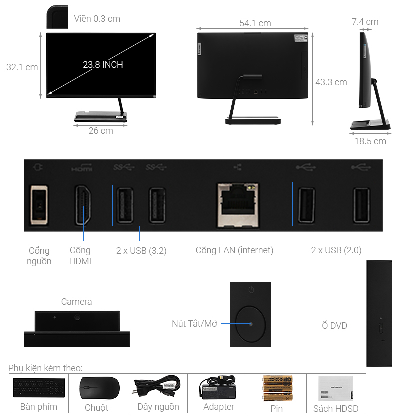 Lenovo IdeaCentre AIO 3 24ITL6 i5 1135G7/8GB/256GB/23.8" FullHD/Bàn phím&Chuột/Win10 (F0G0009AVN)