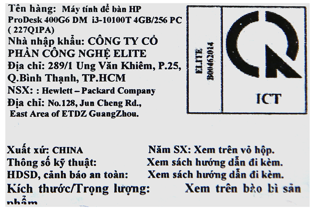 HP PRODESK 400 G6 i3 10100T/4GB/256GB/Bàn phím&Chuột/Win10 (227Q1PA)