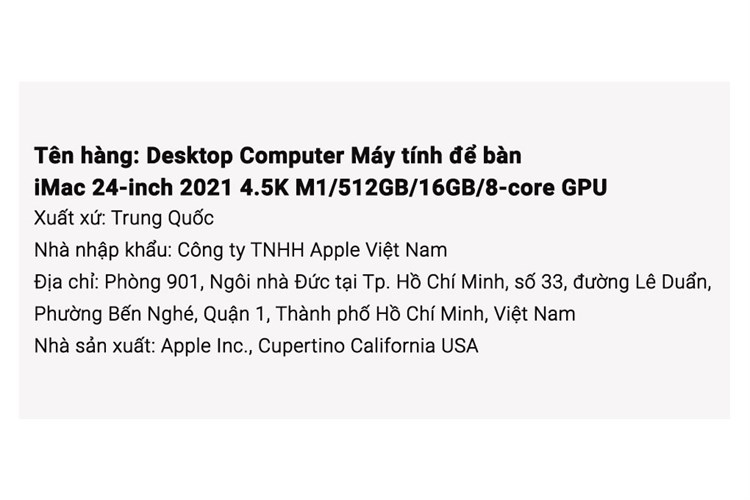 iMac 24-inch 2021 4.5K M1/512GB/16GB/8-core GPU (Z12Q0004T) Màu Bạc