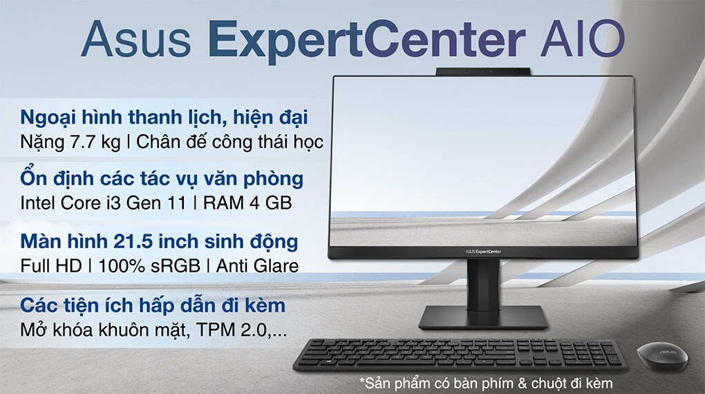 Asus ExpertCenter AIO E5202WHAK i3 11100B/4GB/512GB/Chuột&Bàn phím/Win11 (BA019W)