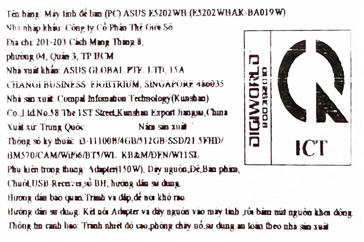 Asus ExpertCenter AIO E5202WHAK i3 11100B/4GB/512GB/Chuột&Bàn phím/Win11 (BA019W) Màu Đen