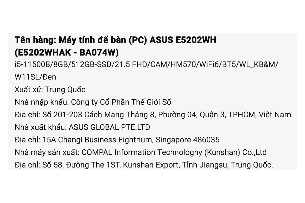 Asus ExpertCenter AIO E5202WHAK i5 11500B/8GB/512GB/Bàn phím&Chuột/Win11 (BA074W) Màu Đen