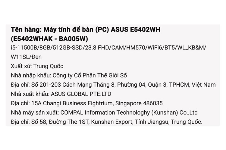 Asus ExpertCenter AIO E5402WHAK i5 11500B/8GB/512GB/Bàn phím&Chuột/Win11 (BA005W) Màu Đen