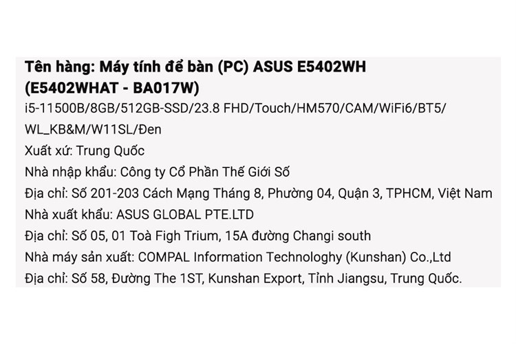 Asus ExpertCenter AIO E5402WHAT i5 11500B/8GB/512GB/Touch/Bàn phím&Chuột/Win11 (BA017W) Màu Đen
