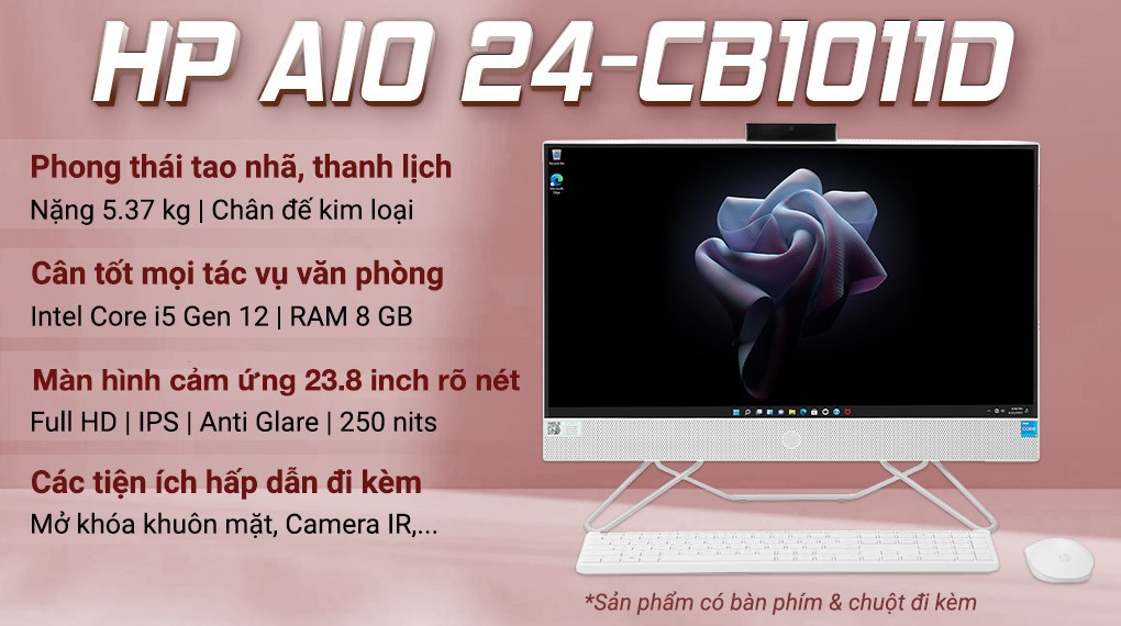 HP AIO 24-cb1011d i5 1235U/8GB/512GB/23.8"Full HD/Touch/Bàn phím&Chuột/Win11 (6K7G6PA)
