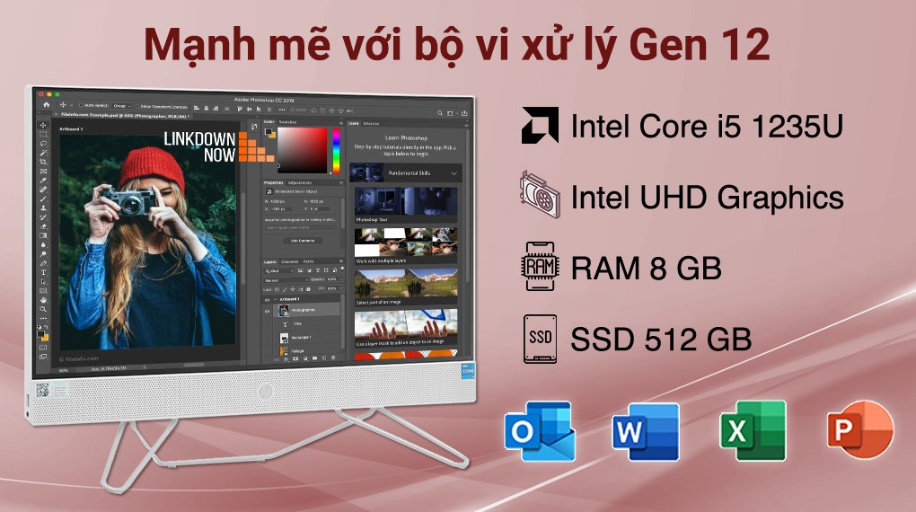 HP AIO 24-cb1011d i5 1235U/8GB/512GB/23.8"Full HD/Touch/Bàn phím&Chuột/Win11 (6K7G6PA)