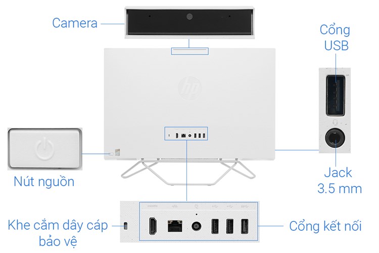 HP AIO 24-cb1011d i5 1235U/8GB/512GB/23.8"Full HD/Touch/Bàn phím&Chuột/Win11 (6K7G6PA) Màu Trắng
