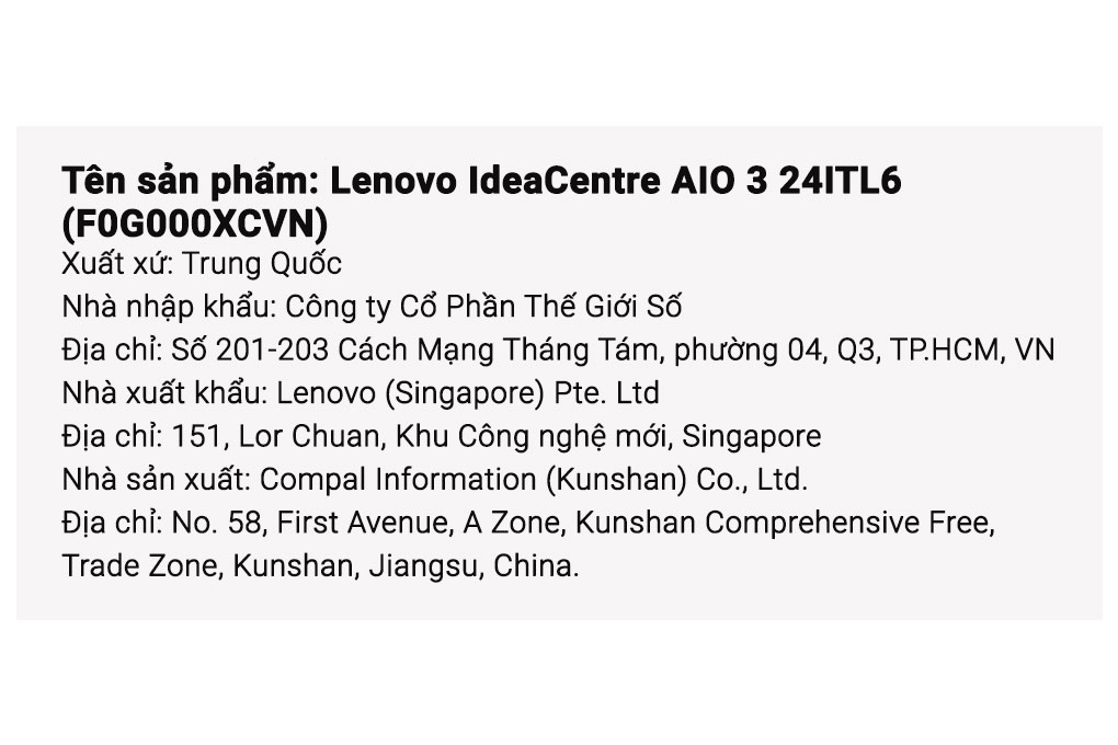 Lenovo IdeaCentre AIO 3 24ITL6 i3 1115G4/4GB/256GB/23.8"FullHD/Bàn phím&Chuột/Win11 (F0G000XCVN) Màu Đen