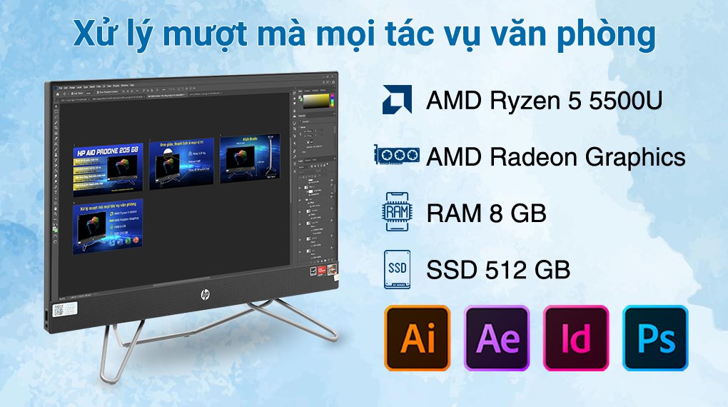 HP AIO ProOne 205 G8 R5 5500U/8GB/512GB/23.8"FullHD/Bàn phím/Chuột/Win11 (5S3Z9PA)