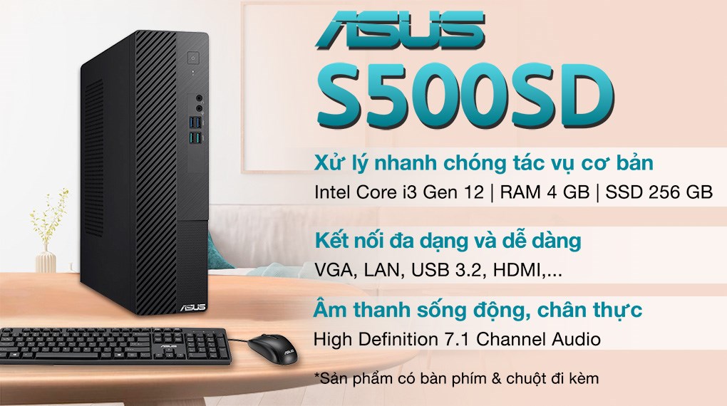 Asus S500SD i3 12100/4GB/256GB/Bàn phím/Chuột/Win11 (312100029W)