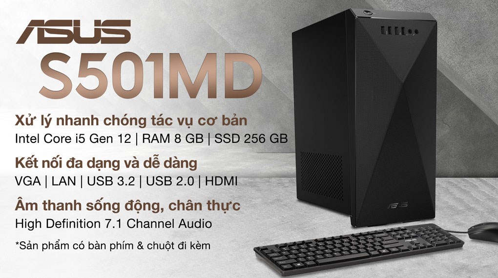 Asus S501MD i5 12400/8GB/256GB/Bàn phím/Chuột/Win11 (512400059W)