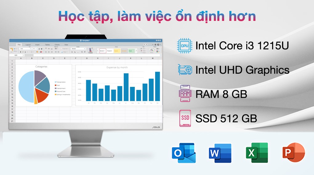 Asus Vivo AIO A3402WBAK i3 1215U/8GB/512GB/23.8"F/Bàn phím/Chuột/Win11 (WA070W)