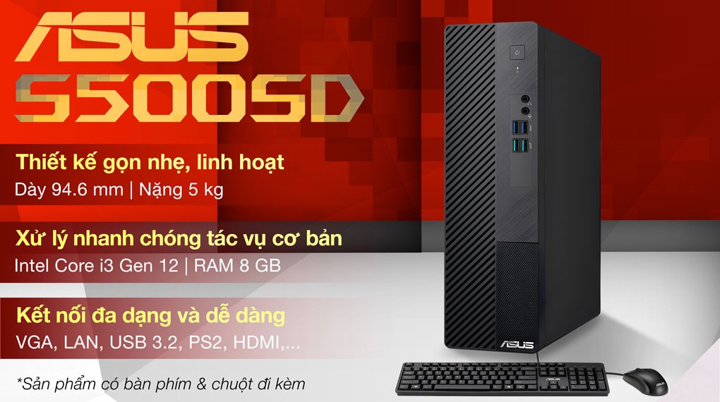 Asus S500SD i3 12100/8GB/256GB/Bàn phím/Chuột/Win11 (312100037W)