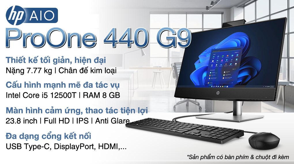 HP ProOne 440 G9 AIO i5 12500T/8GB/512GB/23.8"F/Touch/Bàn phím/Chuột/Win11 (6M3X9PA)