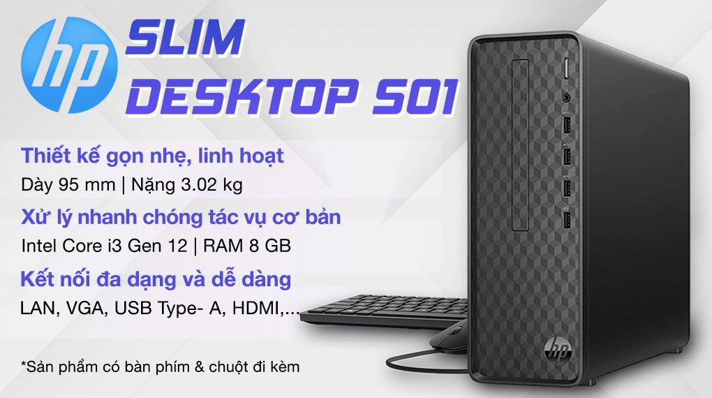 HP Slim Desktop S01 pF2034d i3 12100/8GB/256GB/Bàn phím/Chuột/Win11 (6L605PA)