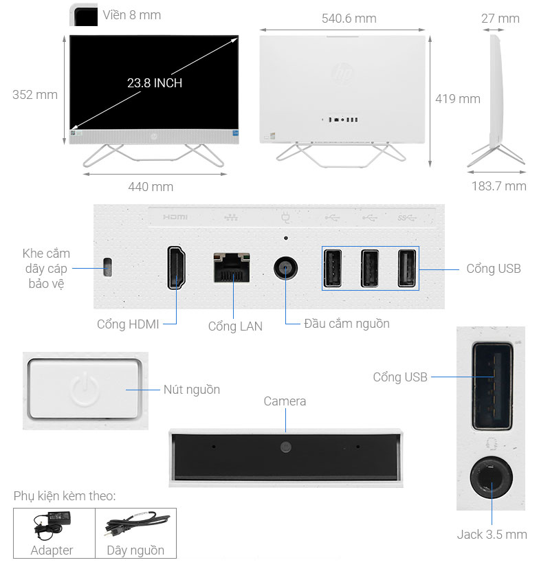 HP AIO 24 cb1025d i5 1235U/8GB/512GB/23.8"F/Bàn phím/Chuột/Win11 (7H3Z5PA)