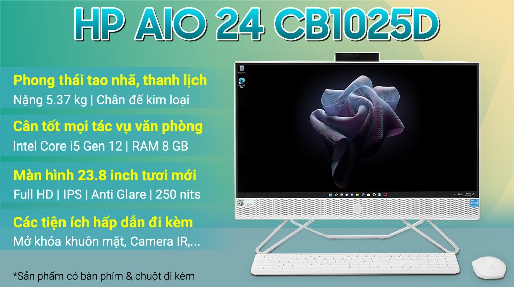 HP AIO 24 cb1025d i5 1235U/8GB/512GB/23.8"F/Bàn phím/Chuột/Win11 (7H3Z5PA)