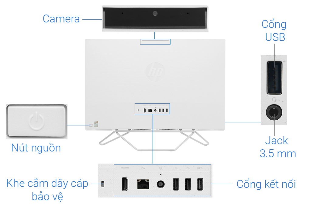 HP AIO 24 cb1025d i5 1235U/8GB/512GB/23.8"F/Bàn phím/Chuột/Win11 (7H3Z5PA) Màu Trắng