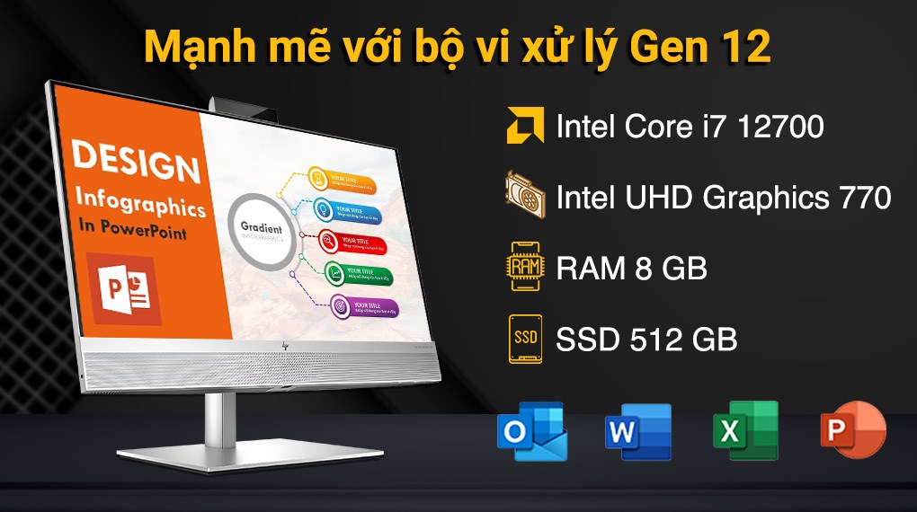 HP EliteOne 840 G9 AIO i7 12700/8GB/512GB/23.8"F/Touch/Bàn phím/Chuột/Win11 Pro (76N57PA)