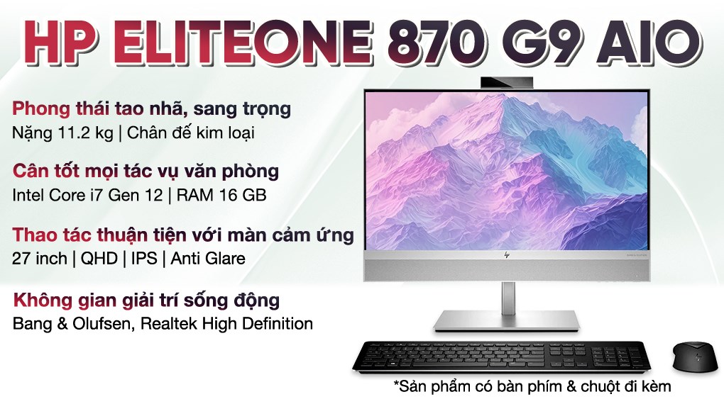 HP EliteOne 870 G9 AIO i7 12700/16GB/512GB/4GB RTX3050Ti/27"Q/Bàn phím/Chuột/Win11 (76N72PA)