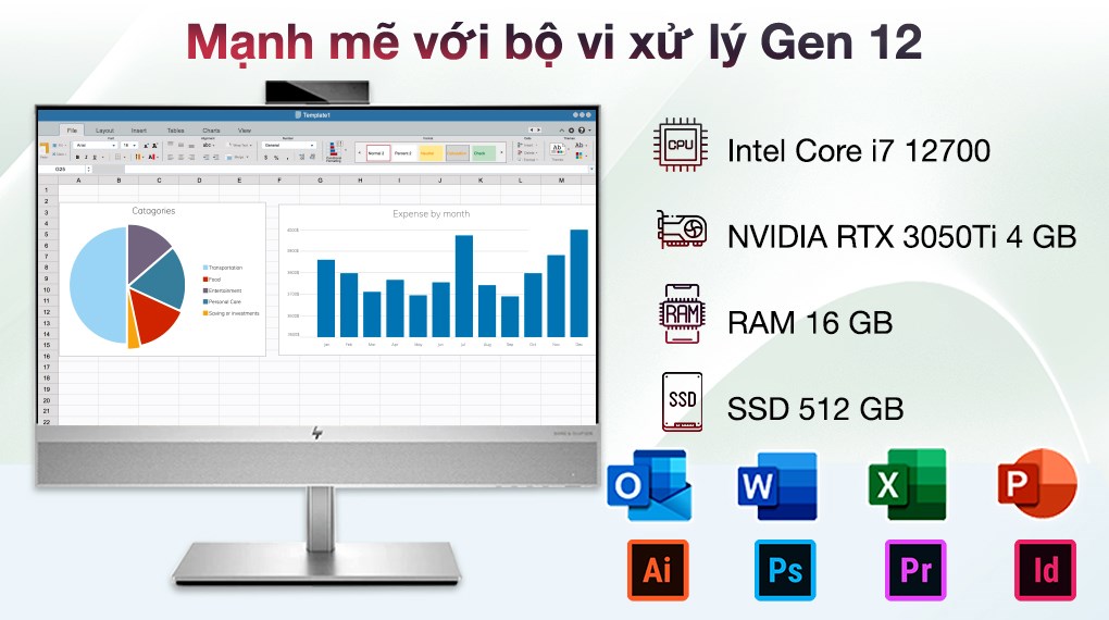 HP EliteOne 870 G9 AIO i7 12700/16GB/512GB/4GB RTX3050Ti/27"Q/Bàn phím/Chuột/Win11 (76N72PA)