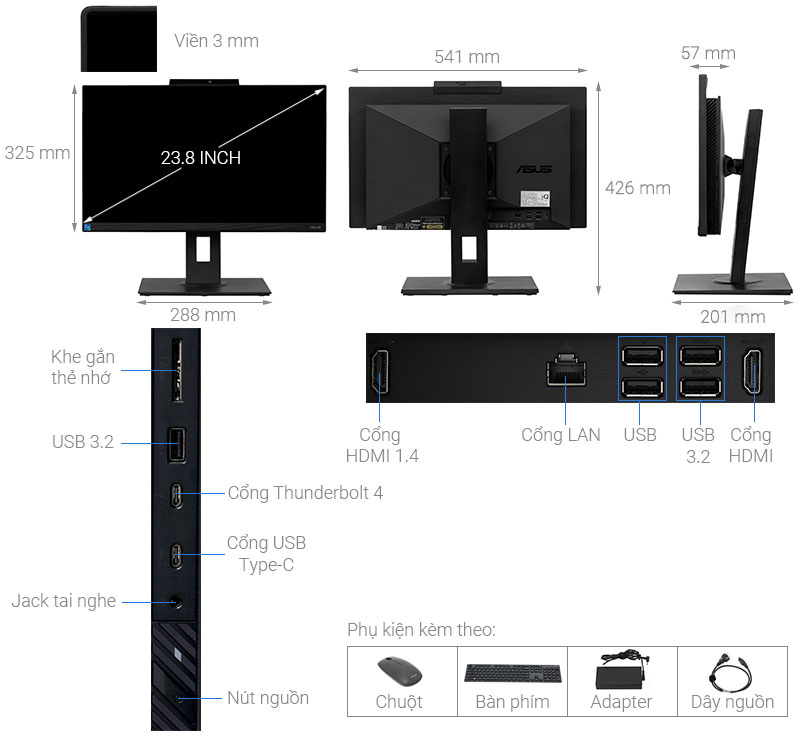 Asus ExpertCenter AIO A5402WVAK i5 1340P/8GB/512GB/23.8"FullHD/Bàn phím/Chuột Win11