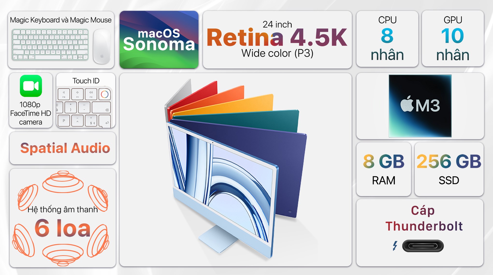 iMac 24 inch 2023 4.5K M3 8-core CPU/8GB/256GB/10-core GPU