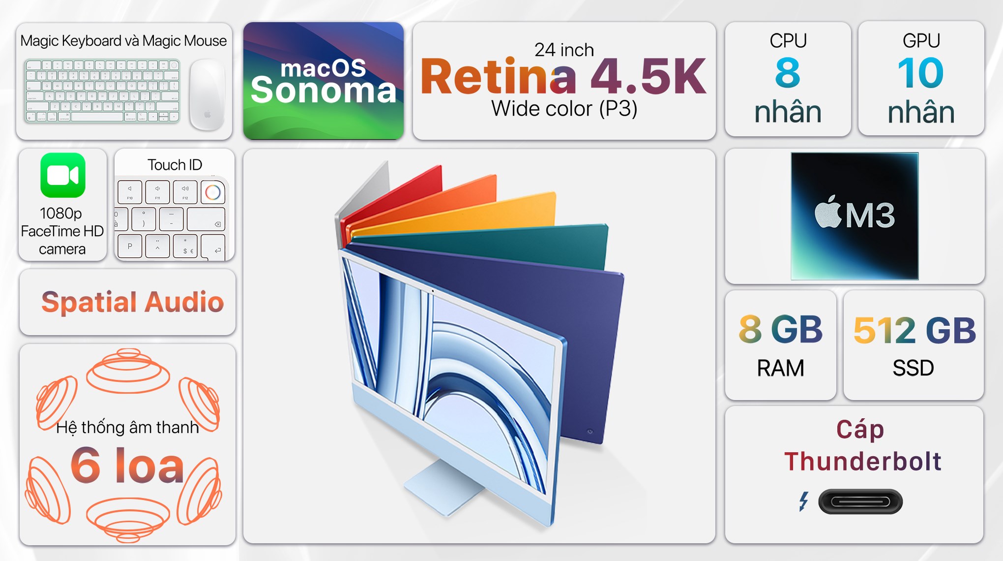 iMac 24 inch 2023 4.5K M3 8-core CPU/8GB/512GB/10-core GPU