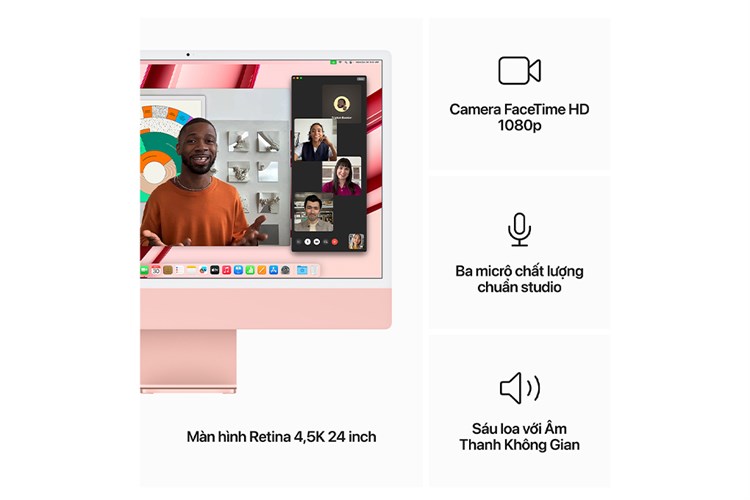 iMac 24 inch 4.5K M3 8GB/512GB Màu Hồng