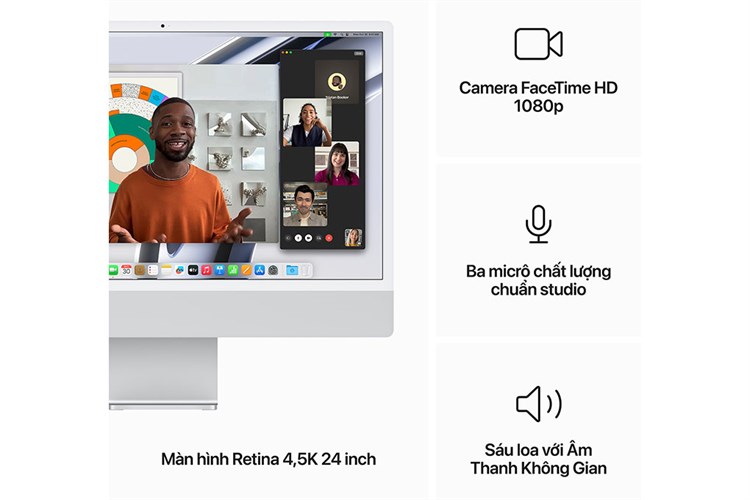 iMac 24 inch 4.5K M3 8GB/512GB Màu Bạc
