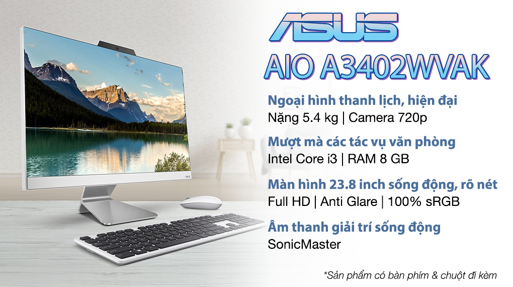 ASUS AIO A3402WVAK i3 1315U/8GB/512GB/23.8"FullHD/Bàn phím/Chuột/Win11(WPC080W)