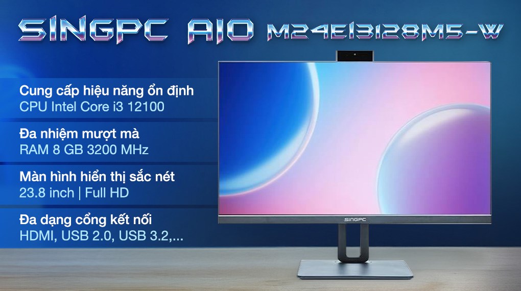 SingPC AIO M24Ei3128M5-W i3 12100/8GB/512GB/23.8"FullHD/Bàn phím/Chuột/Win11Pro