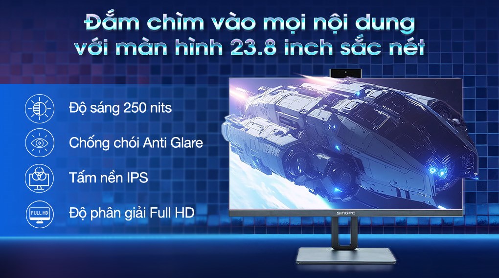 SingPC AIO M24Ei3128M5-W i3 12100/8GB/512GB/23.8"FullHD/Bàn phím/Chuột/Win11Pro