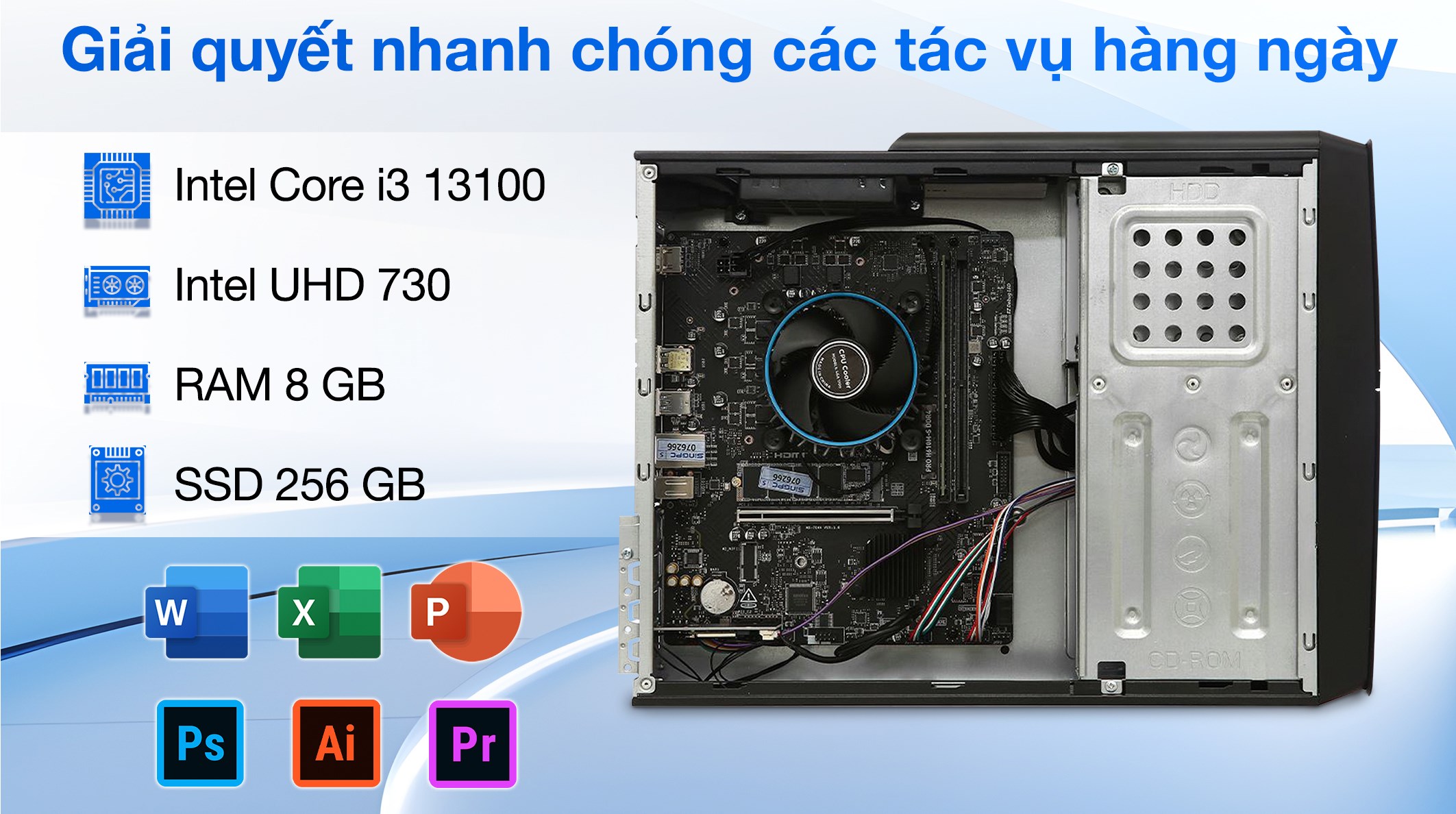 PC SingPC i313M682SF-W i3 13100/8GB/256GB/Bàn phím/Chuột/Win11 Pro - 3