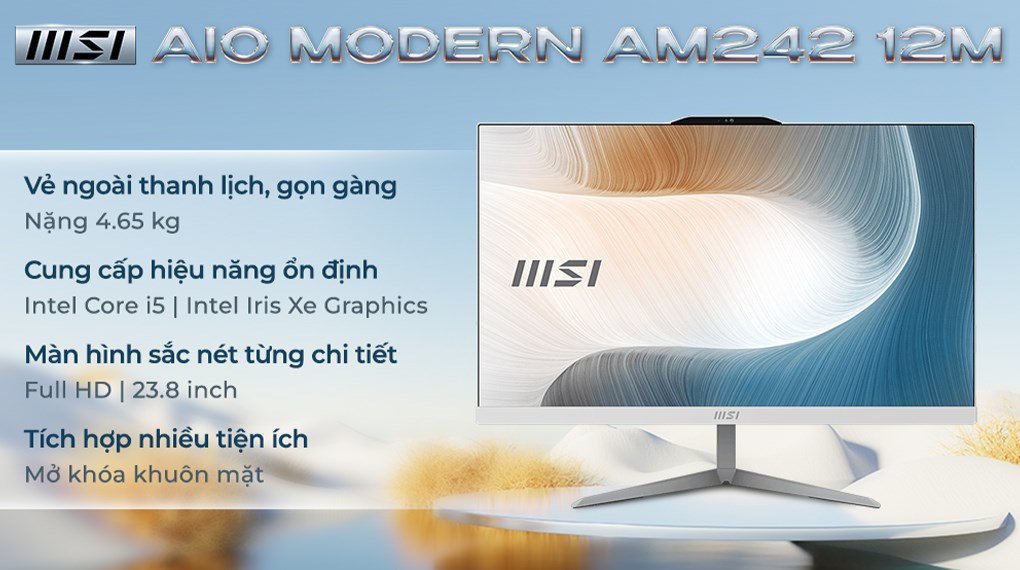 MSI AIO Modern AM242 12M i5 1235U/8GB/512GB/23.8" Full HD/Bàn phím/Chuột/Win11